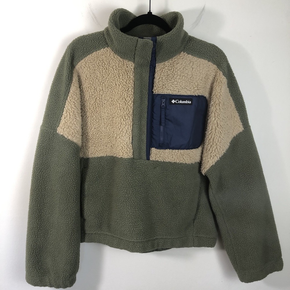 Columbia Women's Lodge Sherpa Pullover Stone Green & Beach Size XL